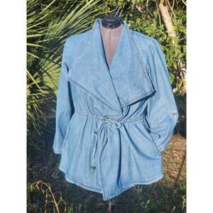 Vtg 1X Denim Cardigan Soft Unstructured Jean Jacket Lagenlook Artsy Y2K AMI